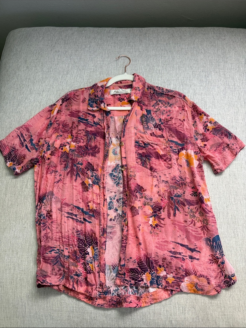 Free People Boxy Oversized Pink Floral Short Sleeve Button-Down Shirt